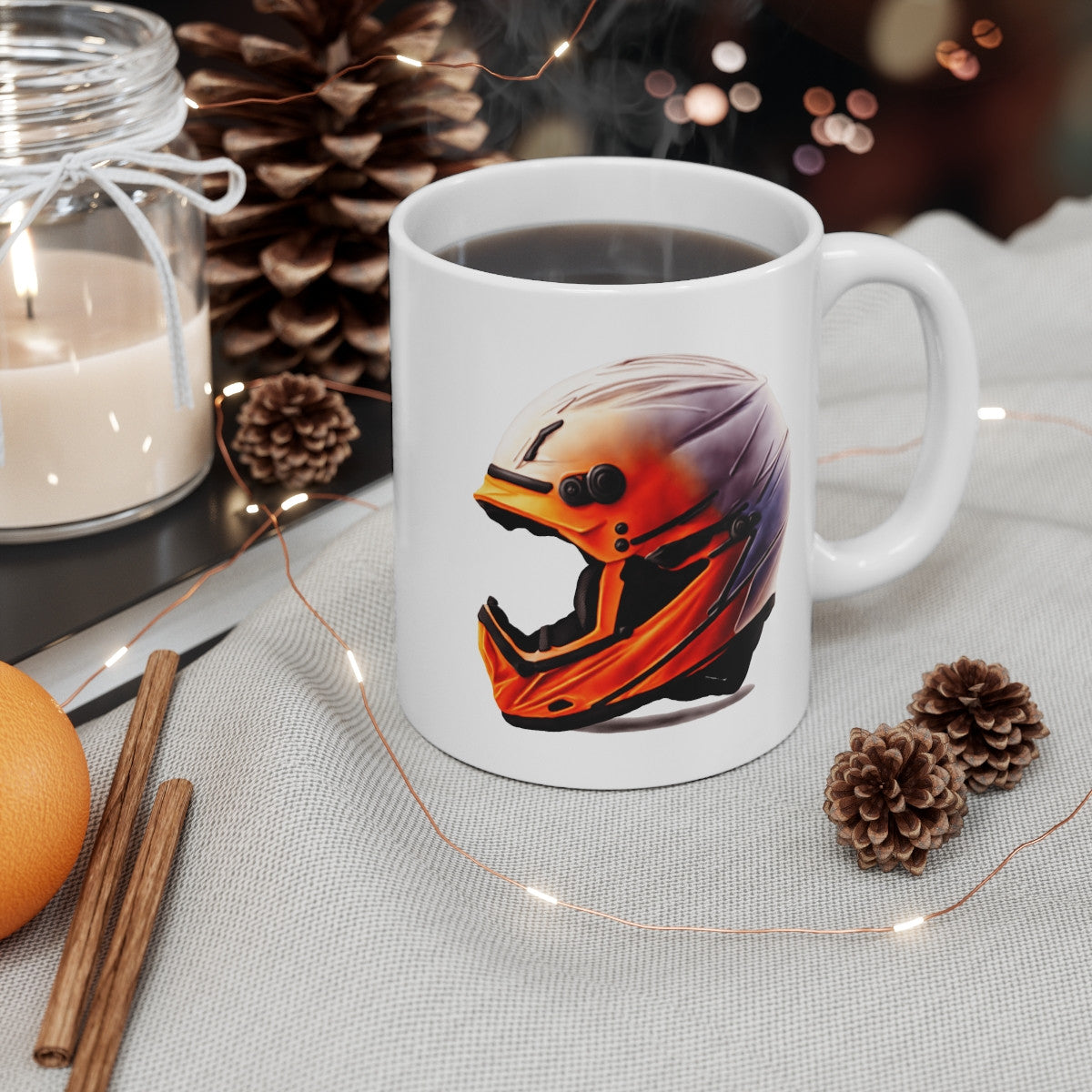 Mug Casque Moto Cross Orange  Design Racing Offroad Cadeau Motard Enduro, MX, Trial, Dirt Bike
