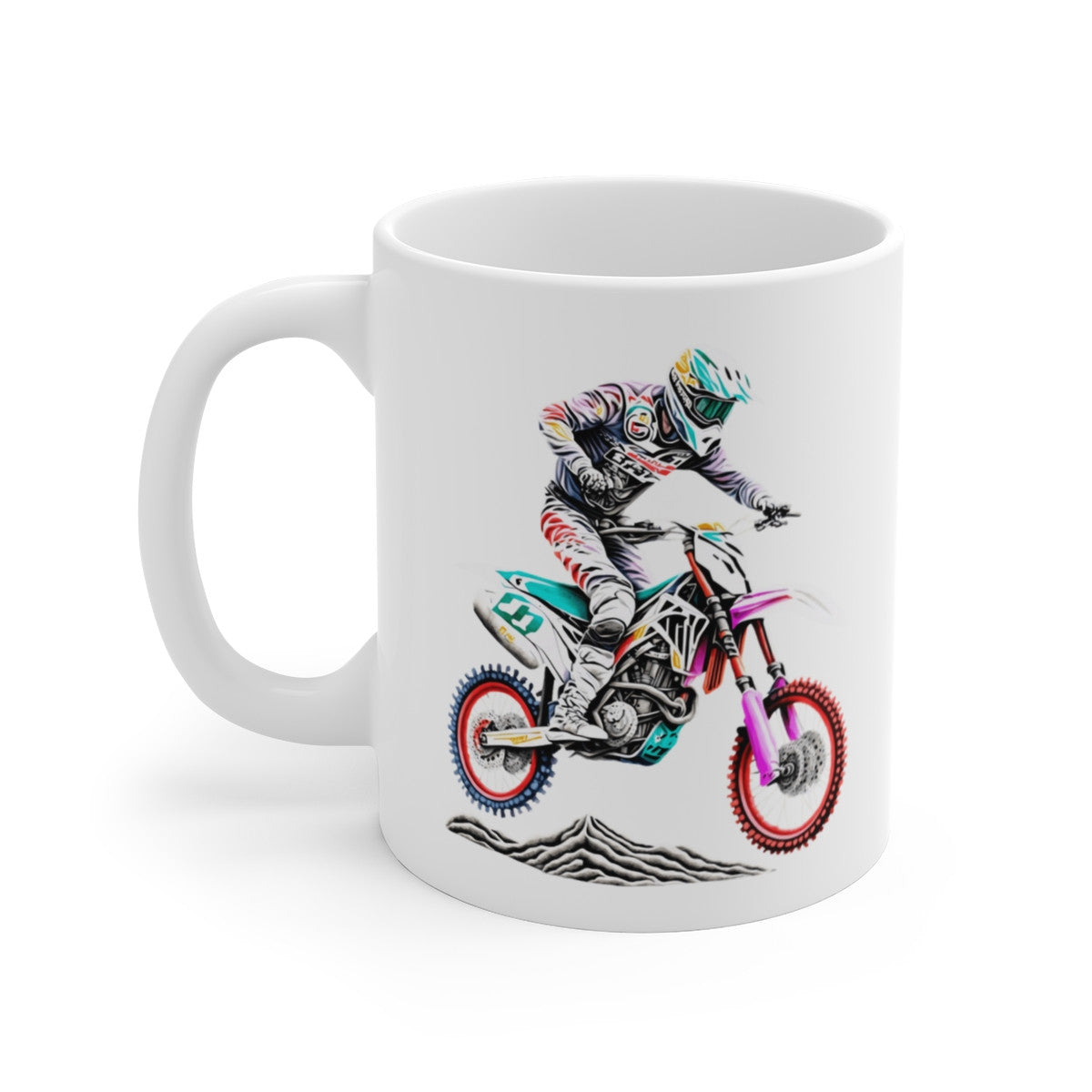 Mug Motocross Freestyle – Saut de Moto – Design Pilote Stylisé Numéro 9 – Tasse Rider Offroad