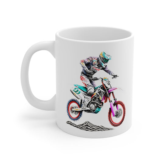 Mug Motocross Freestyle – Saut de Moto – Design Pilote Stylisé Numéro 9 – Tasse Rider Offroad