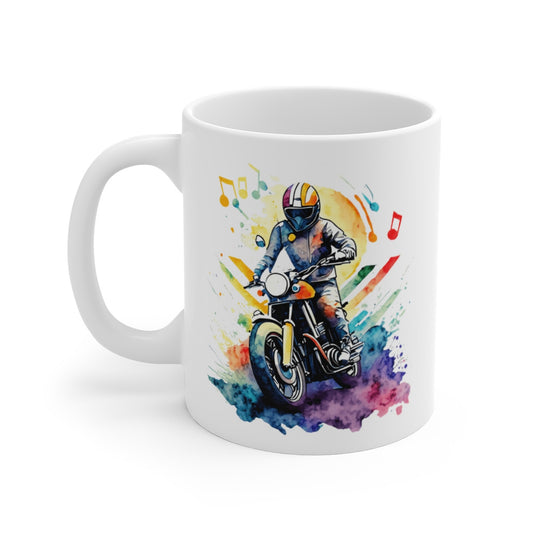 Mug Motard Musical – Design Moto Vintage & Notes de Musique – Style Aquarelle Coloré