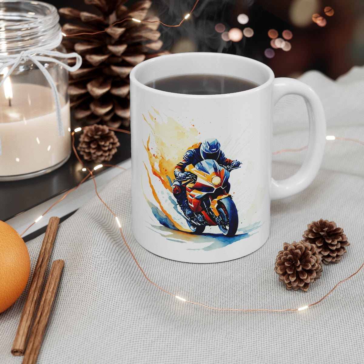 Mug Moto Sport – Design Motard Rapide – Explosion de Couleurs en Aquarelle Moderne