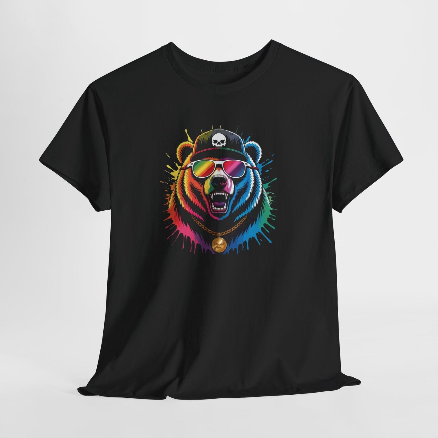 T-Shirt Ours Stylé Lunettes Colorées – Tee Shirt Bear Streetwear – Cadeau Original Hip Hop Noir Blanc Gris
