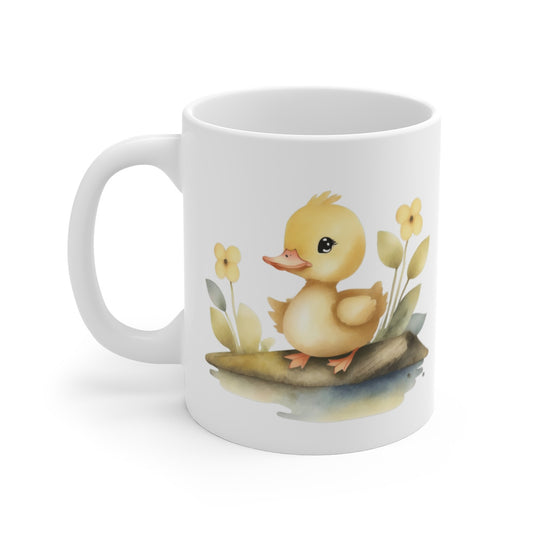 Mug Caneton Forêt – “Petit Canard sur Souche” – Illustration Nature Aquarelle Douce et Champêtre