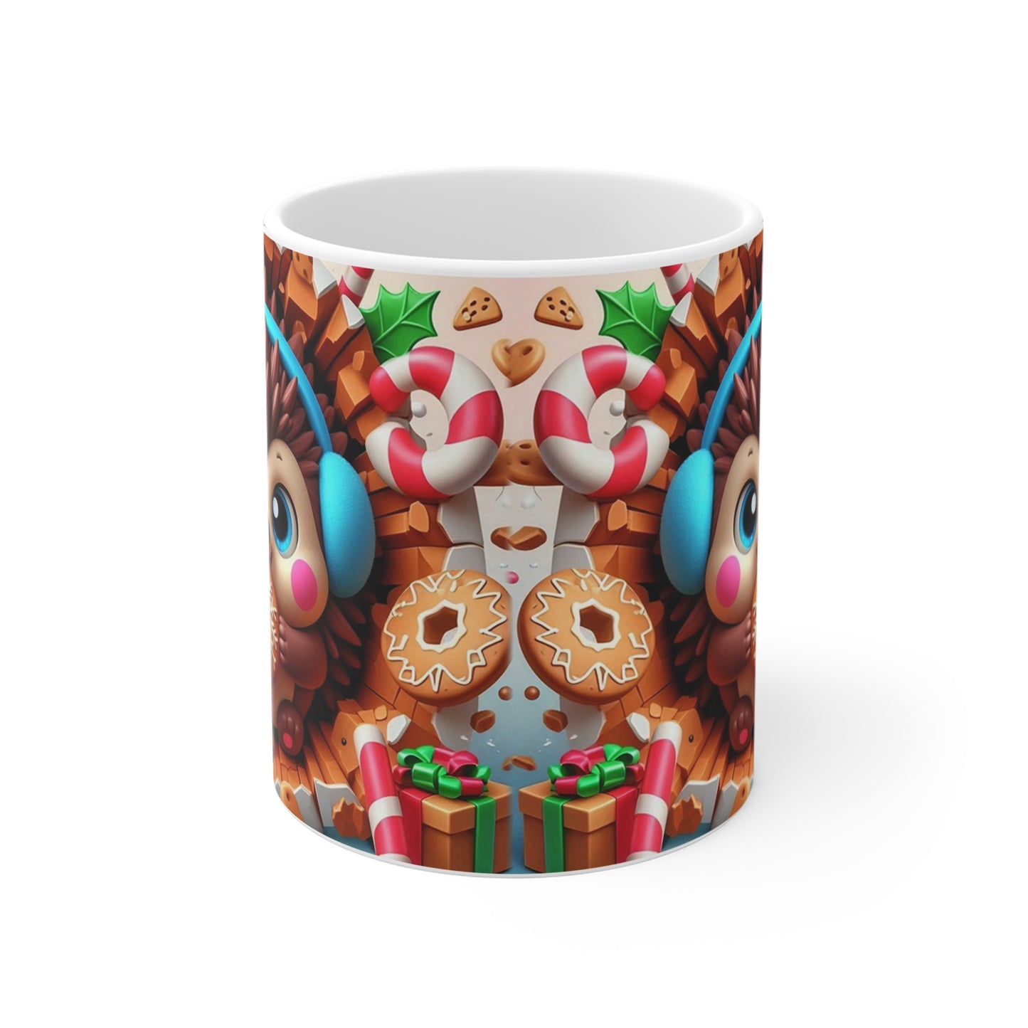 Mug Noël 325ml – Tasse Hérisson Mignon avec Biscuit Flocon et Bonbons – Cadeau Gourmand Hiver