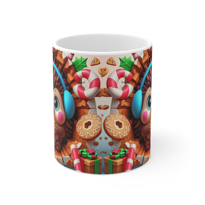 Mug Noël 325ml – Tasse Hérisson Mignon avec Biscuit Flocon et Bonbons – Cadeau Gourmand Hiver