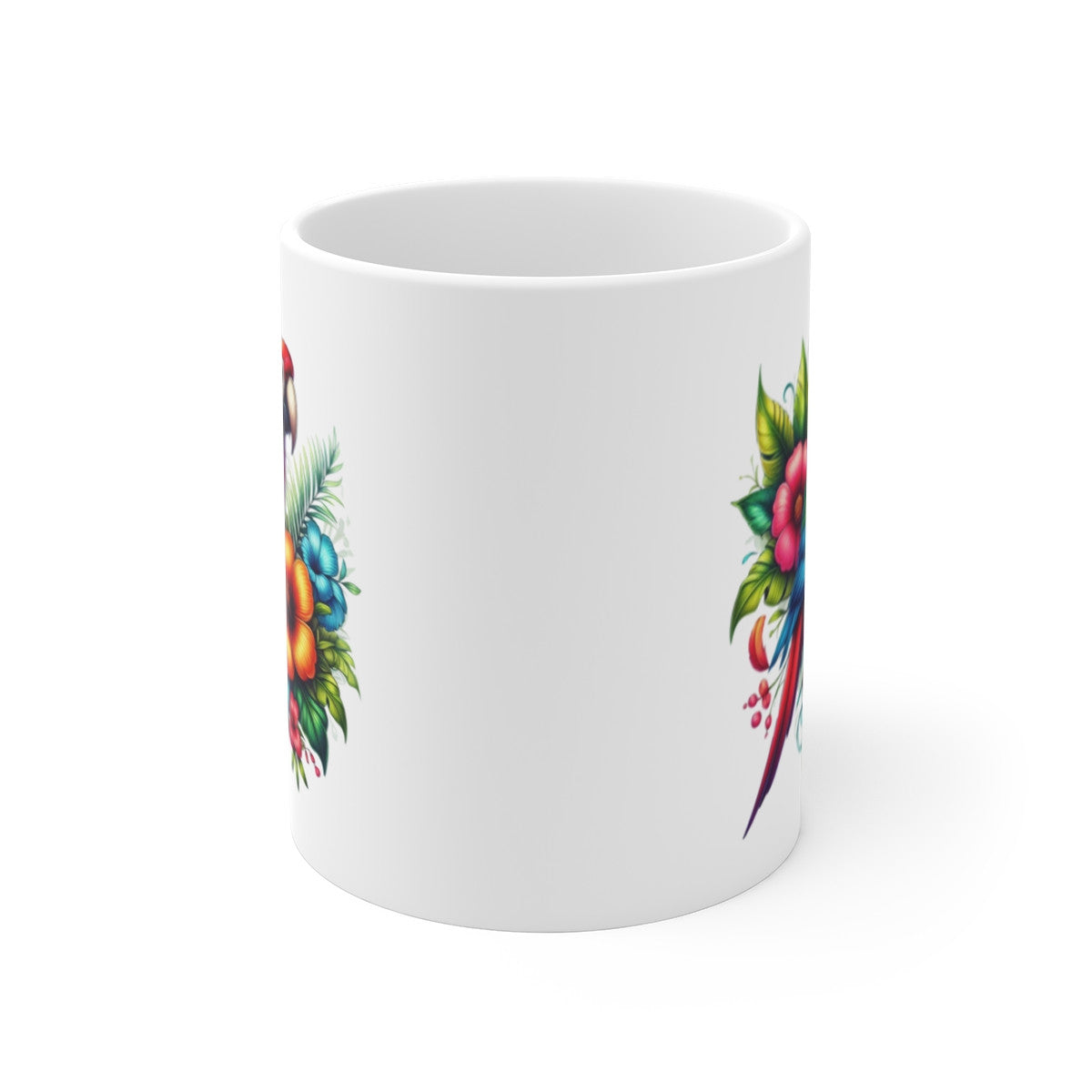 Mug Perroquet Tropical – “Explosion de Couleurs” – Illustration Jungle Fleurie Exotique