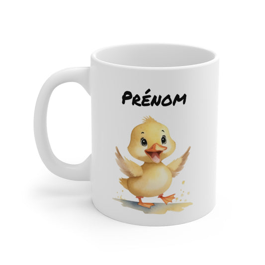 Mug Canard Mignon Personnalisable – Prénom – Illustration Enfantine – Animal Rigolo