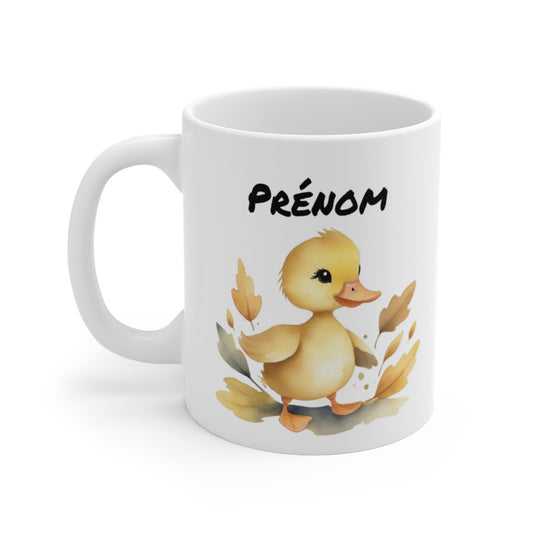 Mug Caneton Mignon – “Prénom Personnalisé” – Illustration Aquarelle Tendre et Colorée