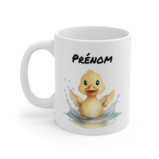 Mug Canard Mignon – “Prénom Personnalisé” – Illustration Aquarelle de Caneton Sautant dans l’Eau