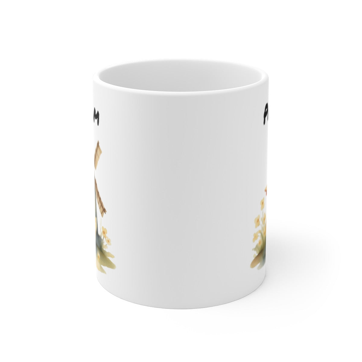 Mug Canard Champêtre – “Prénom Personnalisé” – Petit Caneton Devant un Moulin Fleuri
