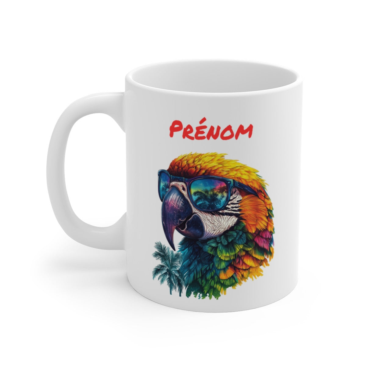 Mug Perroquet Stylé – “Prénom Personnalisé” – Oiseau Cool avec Lunettes de Soleil