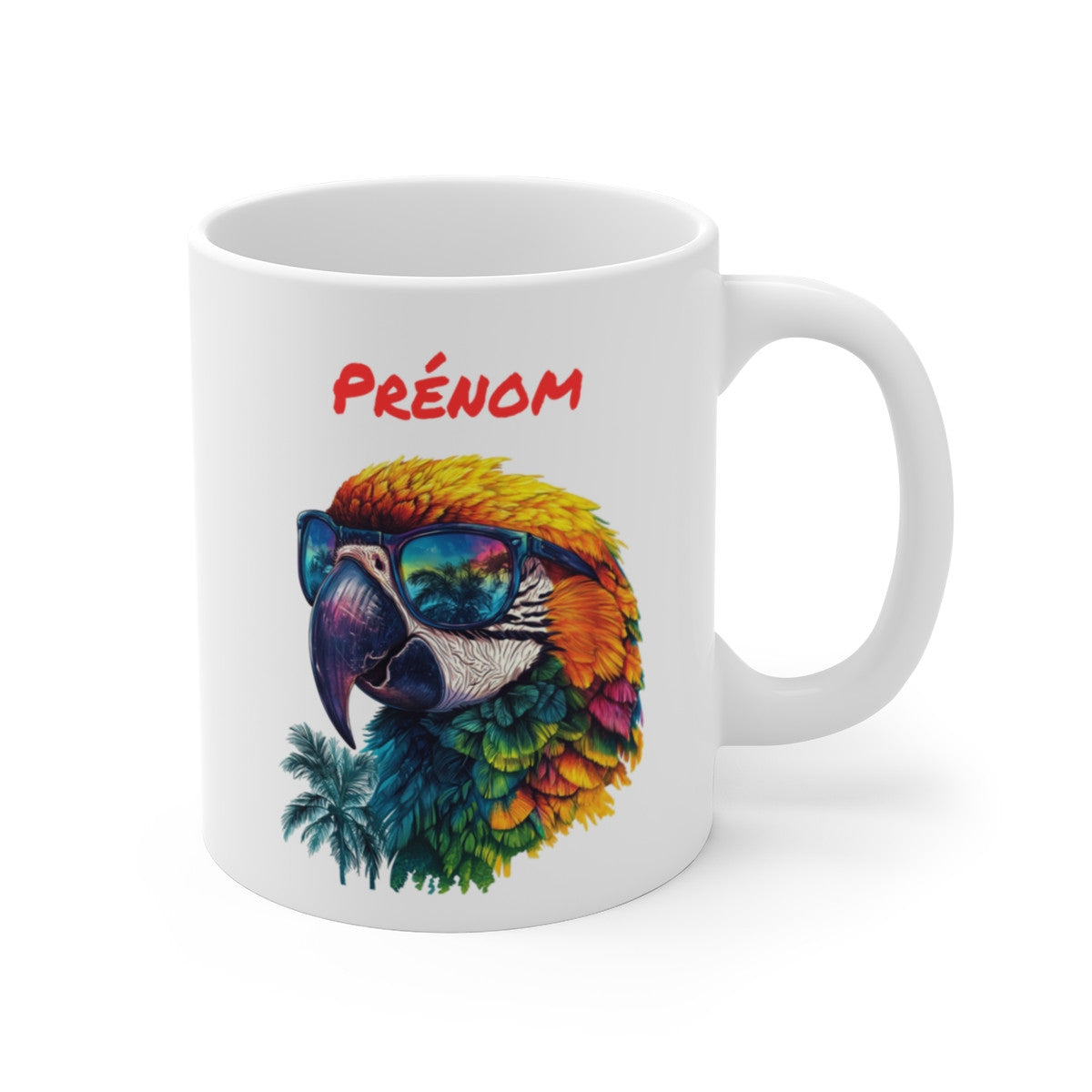 Mug Perroquet Stylé – “Prénom Personnalisé” – Oiseau Cool avec Lunettes de Soleil
