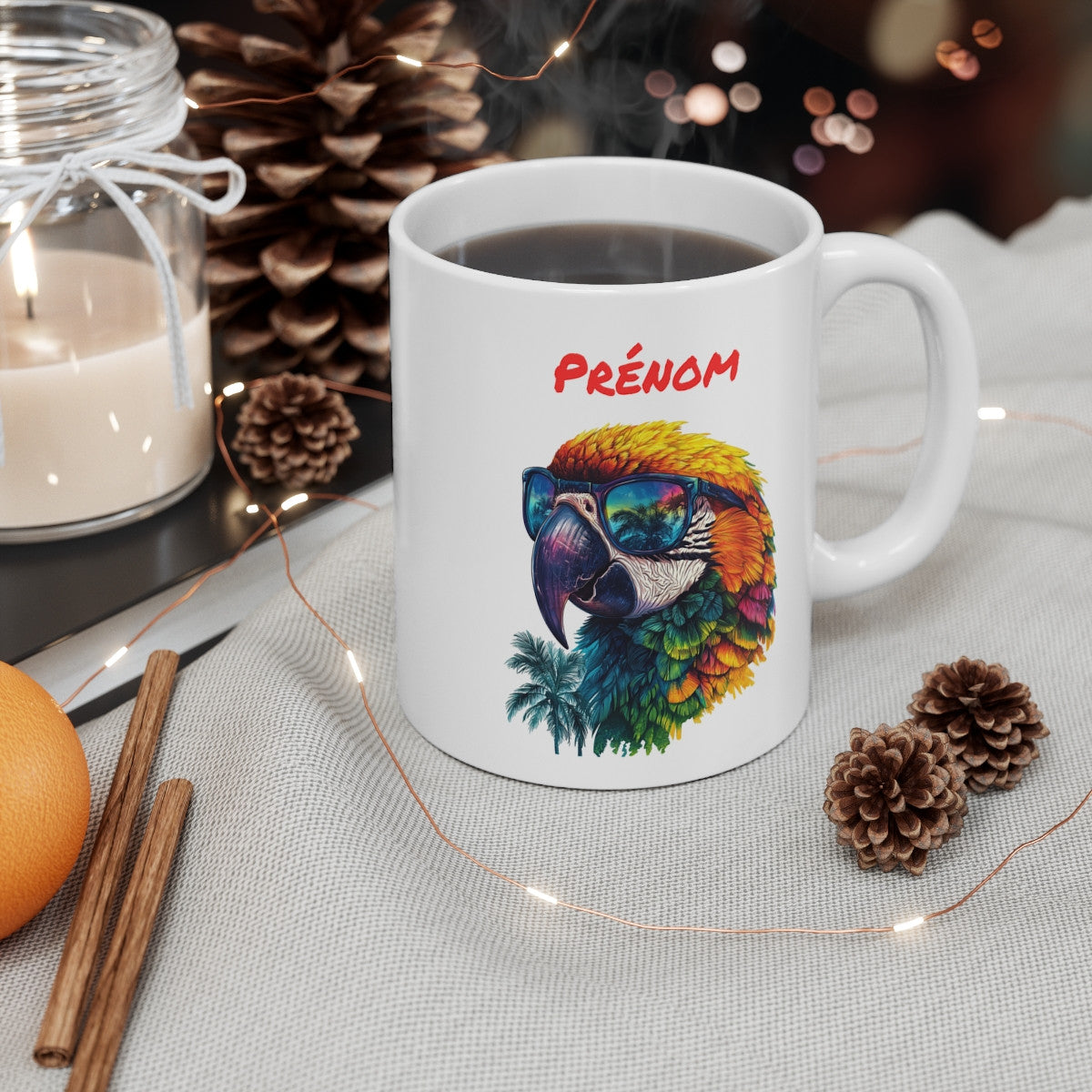 Mug Perroquet Stylé – “Prénom Personnalisé” – Oiseau Cool avec Lunettes de Soleil