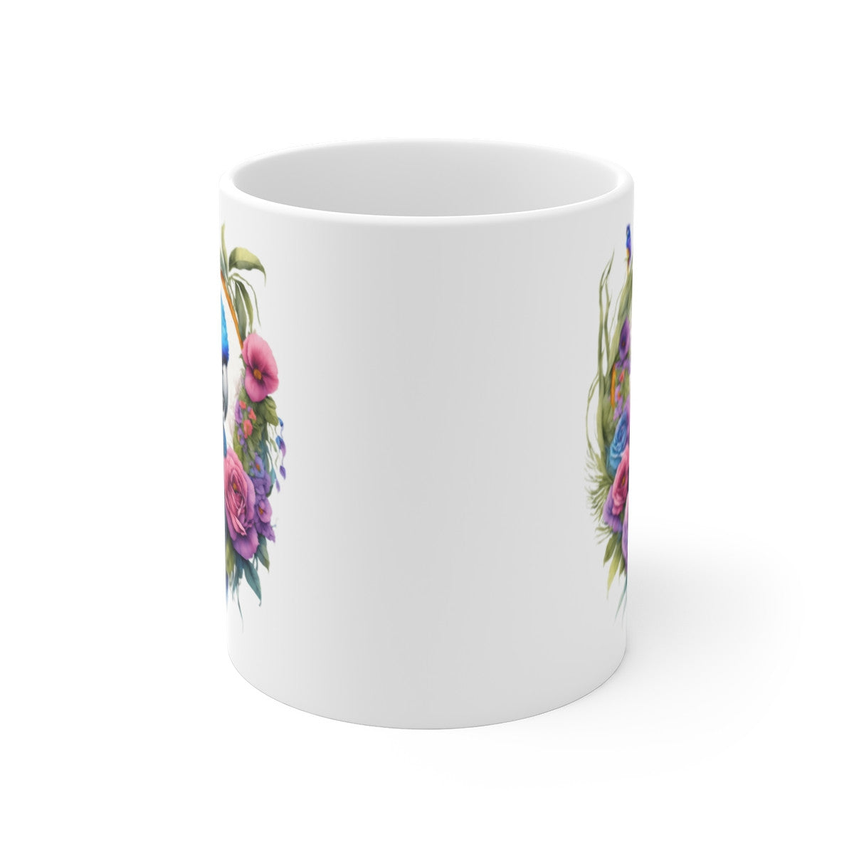 Mug Perroquet Coloré – Illustration Oiseau Exotique avec Fleurs Tropicales – Style Artistique Élégant