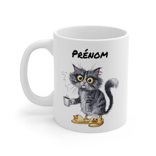 Mug Chat Fatigué Personnalisé – “Trop Tôt Pour Parler” – Design Humour Matin & Café