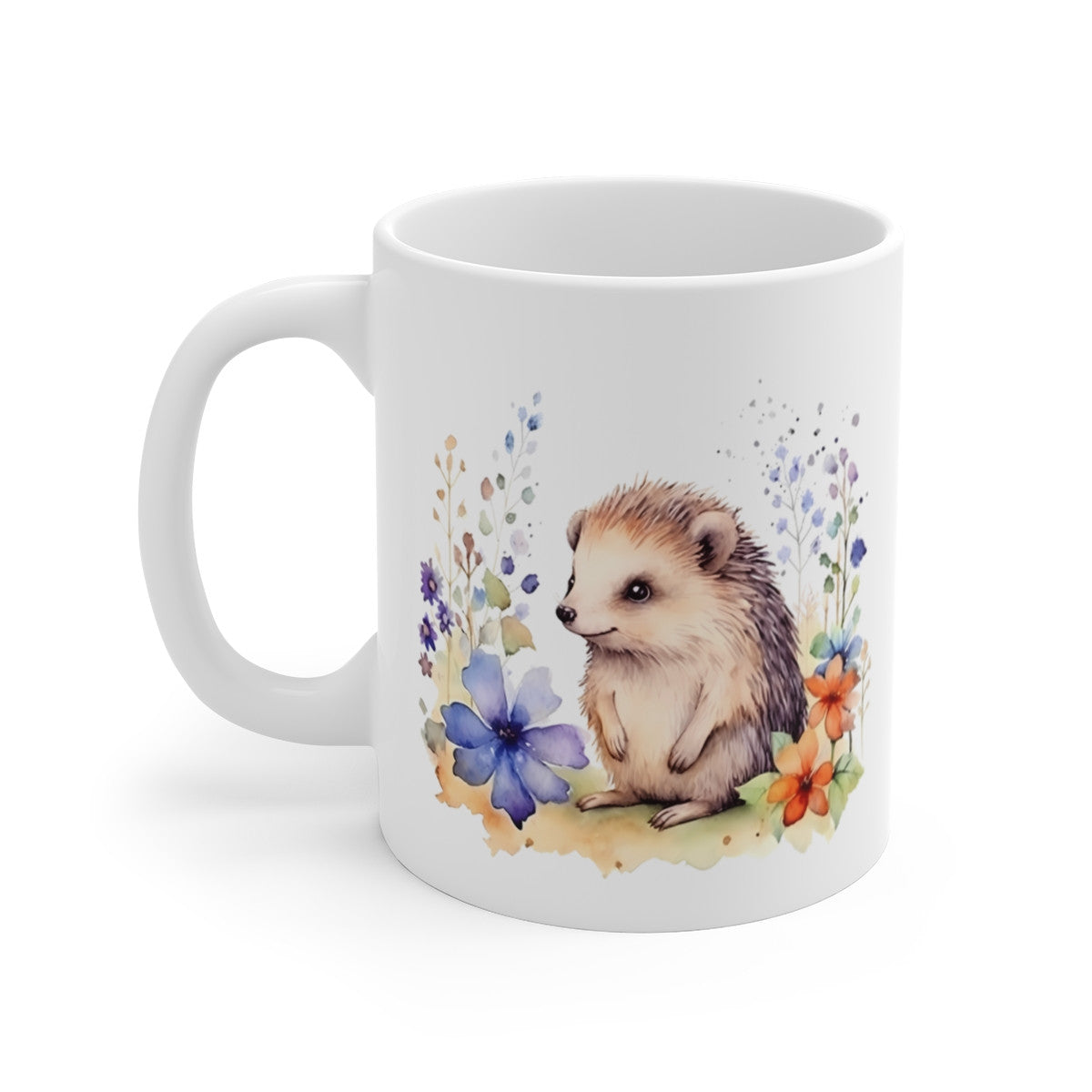 Mug Hérisson Fleuri – “Petit Hérisson et Fleurs Sauvages” – Illustration Douce, Nature et Forêt