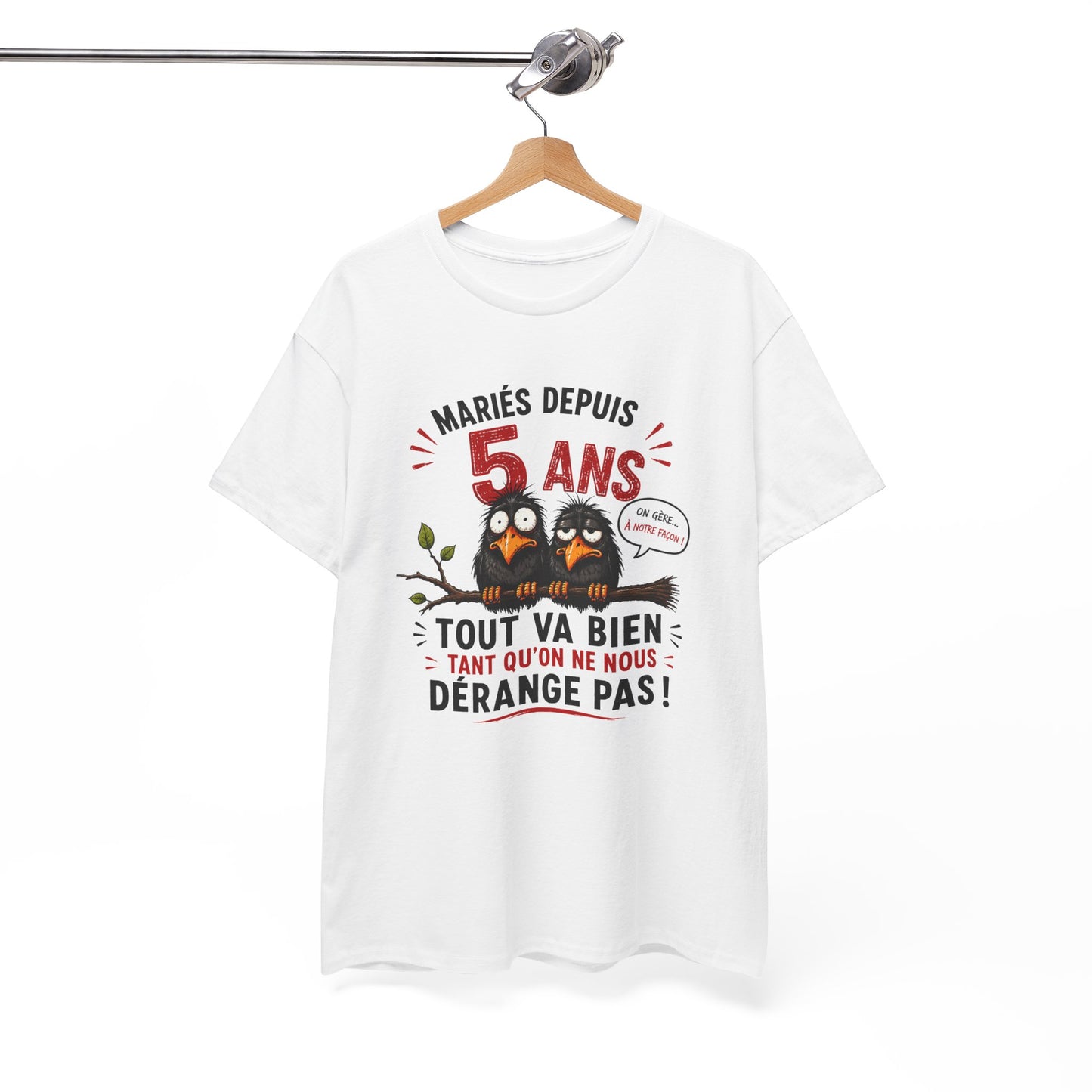 Tee-Shirt Homme Femme Mariés Depuis 5 Ans – Cadeau Anniversaire de Mariage Noces de Bois – Humour Couple Original