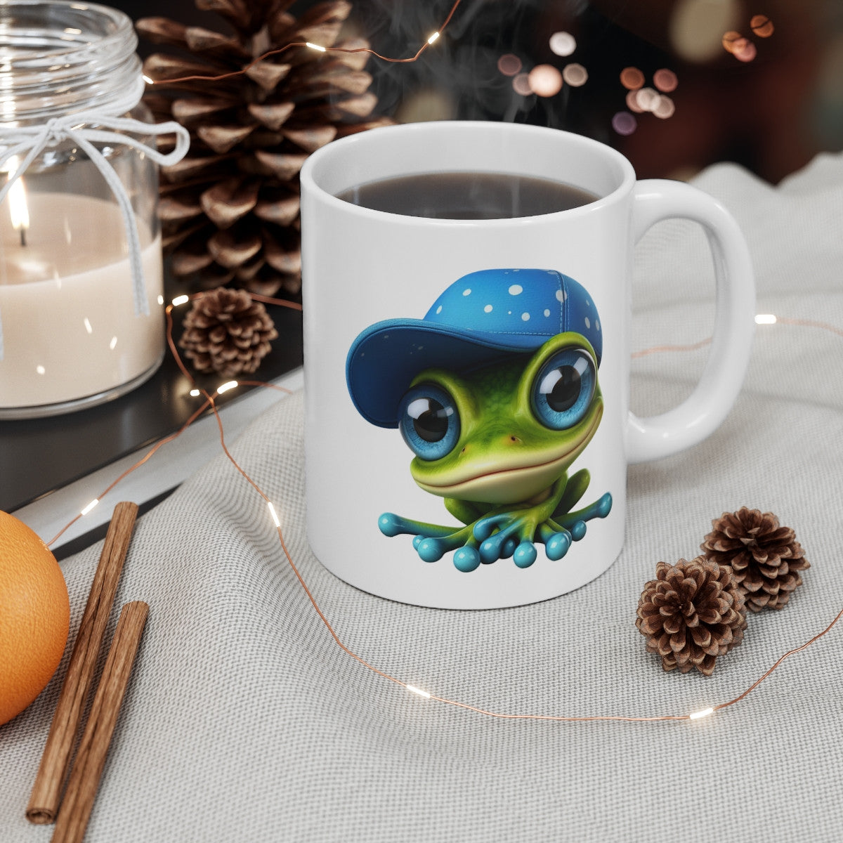 Mug Grenouille Casquette Bleue – Illustration Aquarelle Mignonne – Tasse Cool et Décontractée