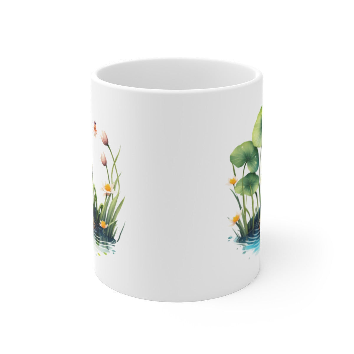 Tasse Grenouille Étang Fleurs – Mug Nature Aquarelle Zen Cadeau Poétique Relax 325ml