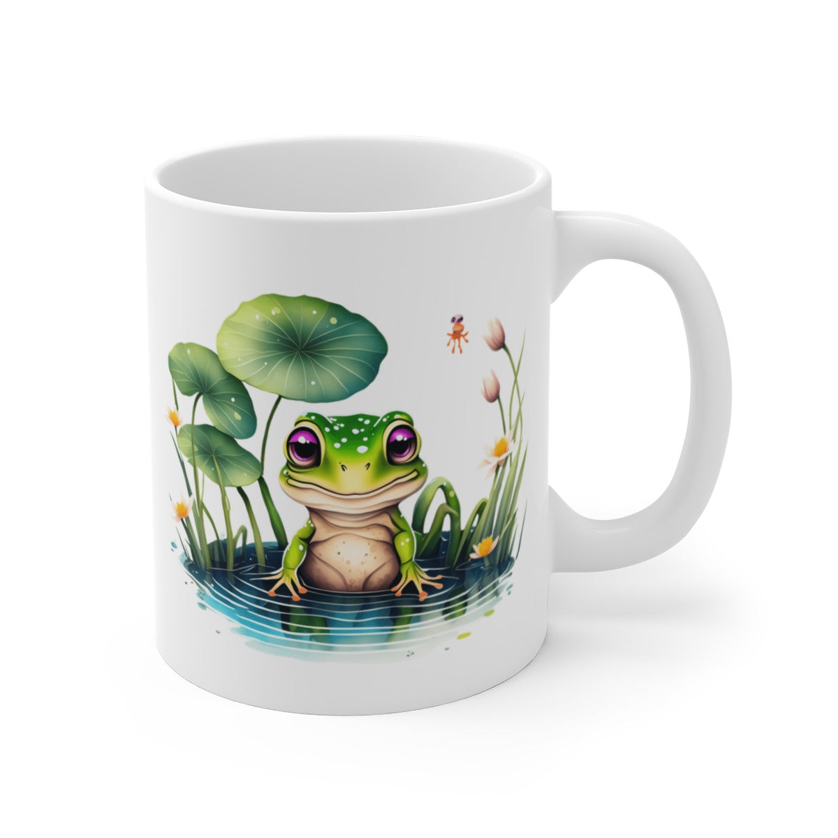 Tasse Grenouille Étang Fleurs – Mug Nature Aquarelle Zen Cadeau Poétique Relax 325ml