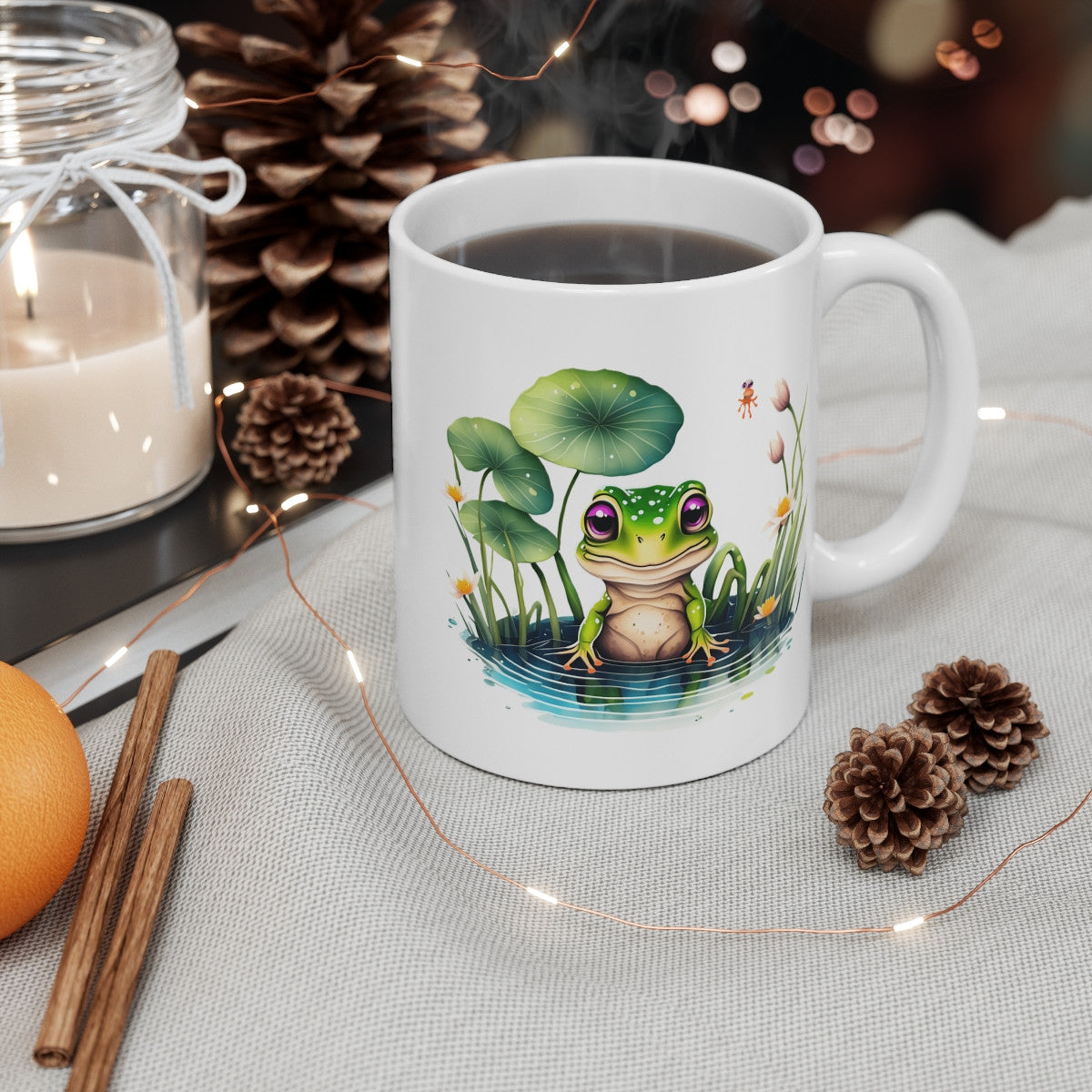 Tasse Grenouille Étang Fleurs – Mug Nature Aquarelle Zen Cadeau Poétique Relax 325ml