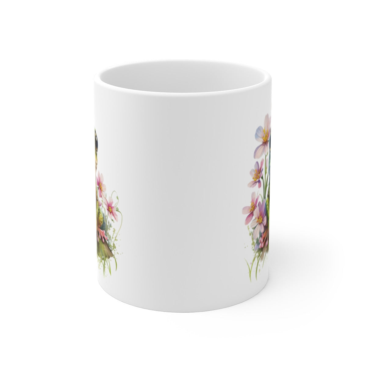 Tasse Grenouille et Fleurs Roses – Mug Aquarelle Nature Poétique Cadeau Mignon 325ml