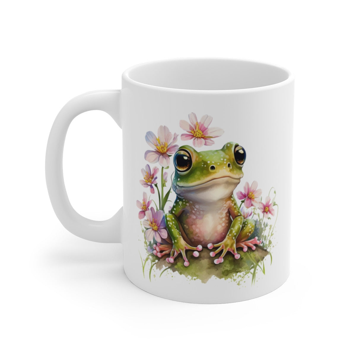 Tasse Grenouille et Fleurs Roses – Mug Aquarelle Nature Poétique Cadeau Mignon 325ml