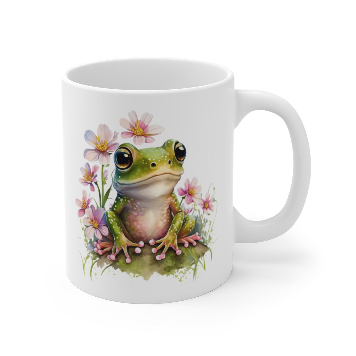 Tasse Grenouille et Fleurs Roses – Mug Aquarelle Nature Poétique Cadeau Mignon 325ml