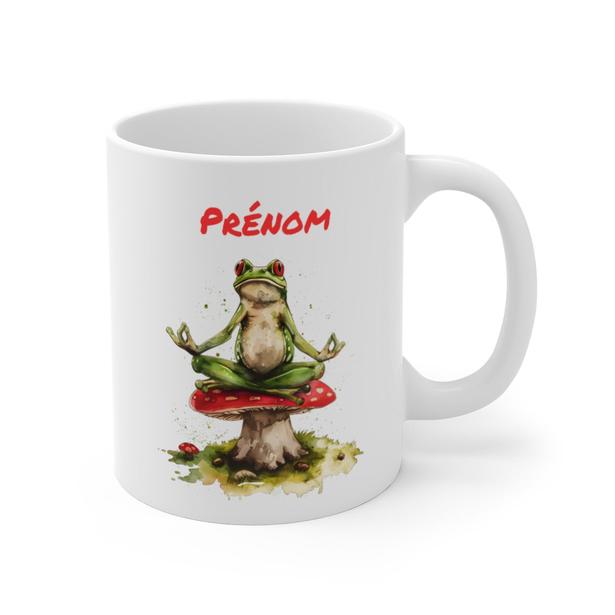 Tasse Personnalisable Grenouille Méditation – Mug Prénom Zen Aquarelle Cadeau Relax Original 325ml