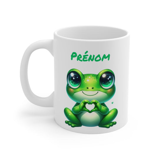 Tasse Personnalisable Grenouille Cœur – Mug Prénom Kawaii Aquarelle Cadeau Mignon Amour 325ml