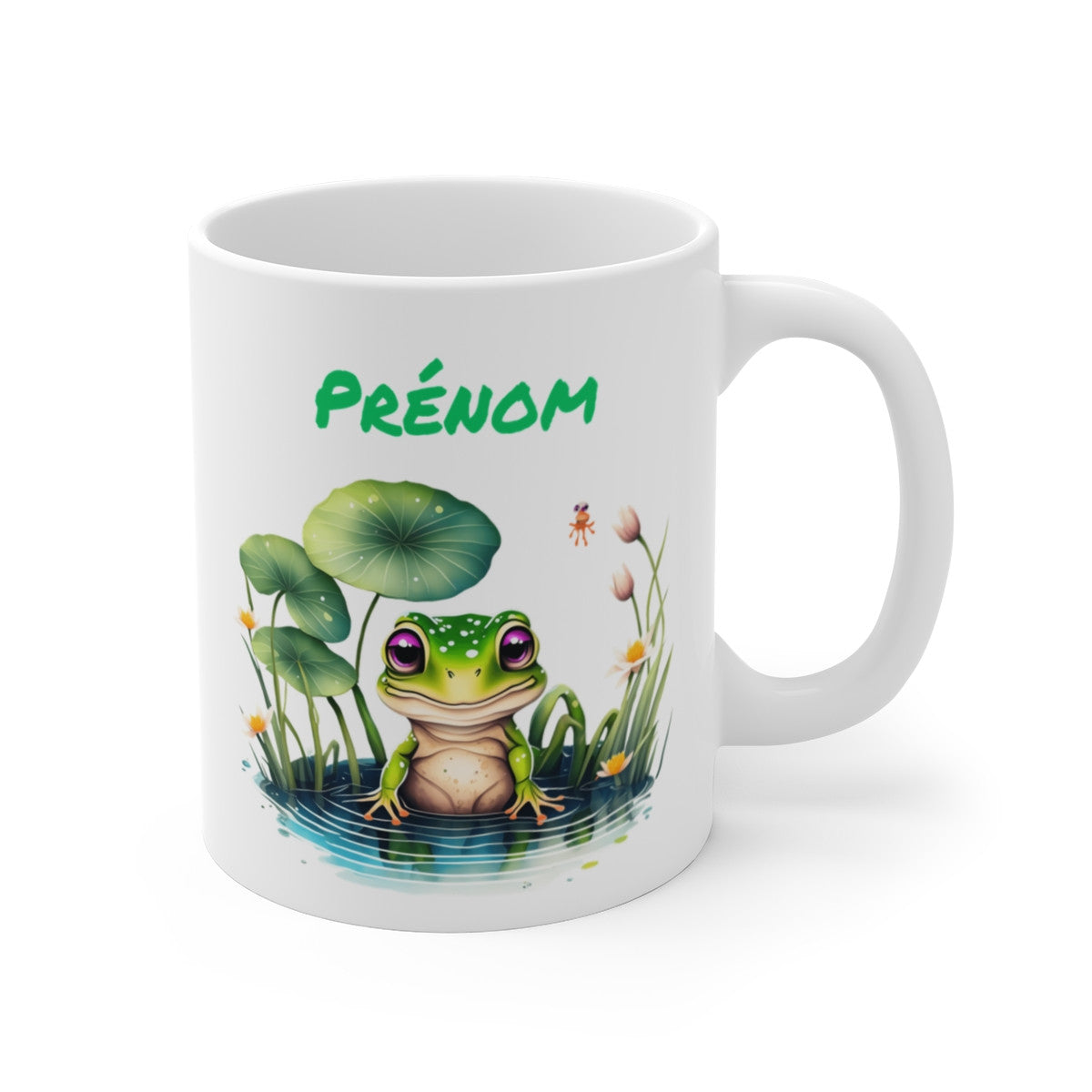 Tasse Personnalisable Grenouille Étang – Mug Prénom Aquarelle Nature Zen Cadeau Poétique 325ml