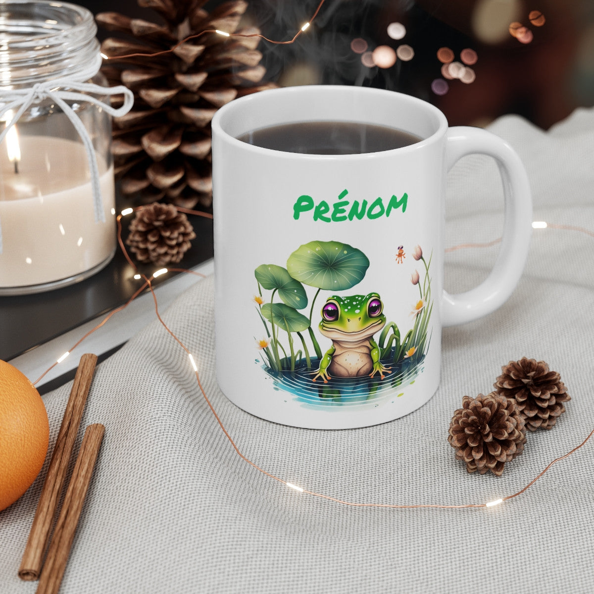 Tasse Personnalisable Grenouille Étang – Mug Prénom Aquarelle Nature Zen Cadeau Poétique 325ml