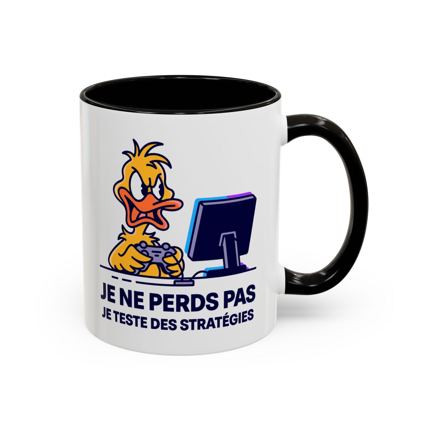 Mug Gamer Humour Canard – Je Ne Perds Pas Je Teste Des Stratégies – Tasse Gaming Drôle Console Jeux Vidéo – Cadeau Gamer Homme Femme – Céramique 325ml Noir Bleu Rouge