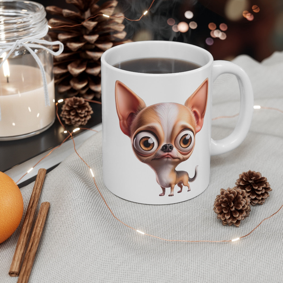 Tasse Chien Chihuahua Mignon – Mug Cartoon Chiot Rigolo Grandes Oreilles Cadeau 325ml