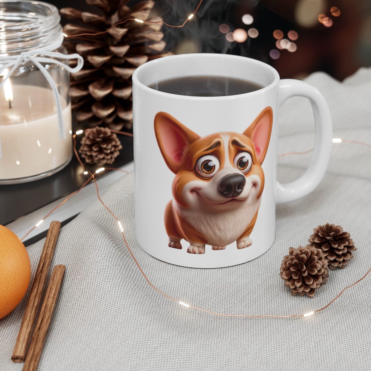 Mug Corgi Mignon – Illustration Cartoon Aquarelle – Tasse Petit Chien Souriant et Adorable