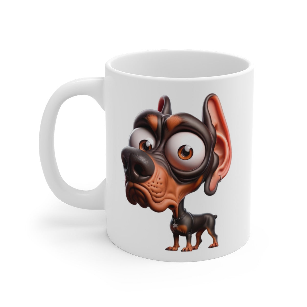 Tasse Chien Dobermann Mignon – Mug Cartoon Race Noire et Feu Oreilles Dressées 325ml
