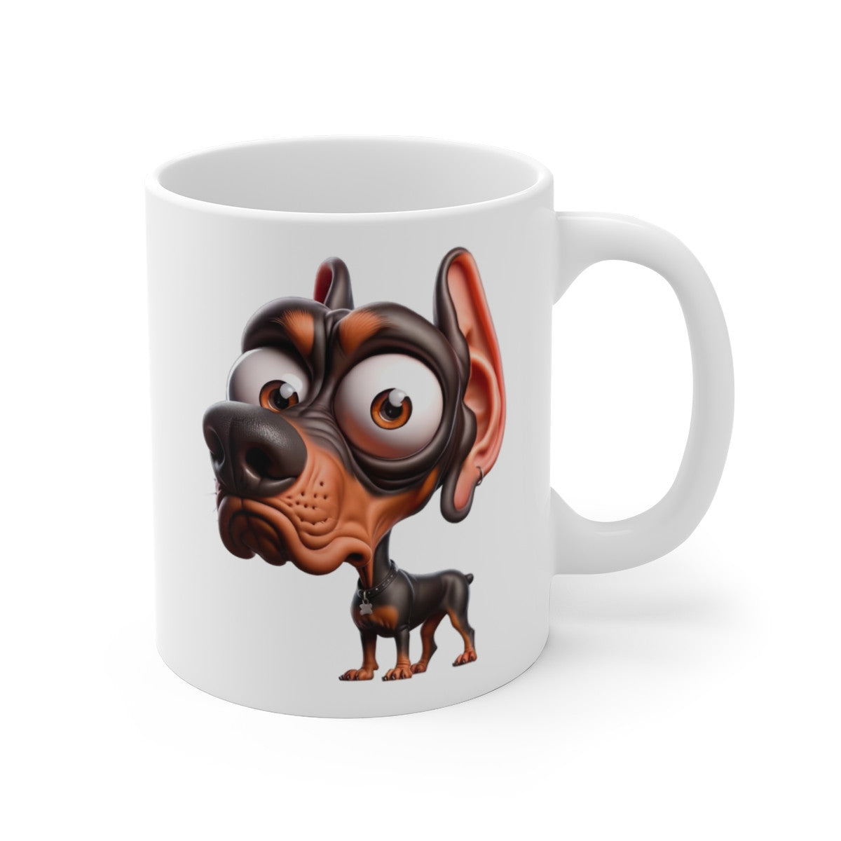 Tasse Chien Dobermann Mignon – Mug Cartoon Race Noire et Feu Oreilles Dressées 325ml
