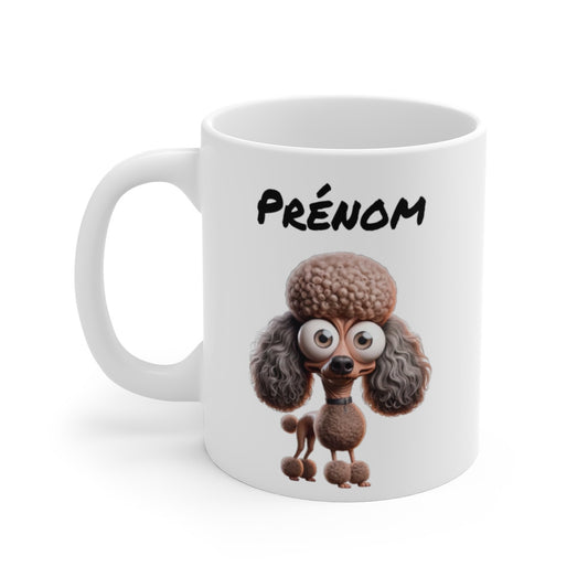 Tasse Caniche Personnalisée avec Prénom – Mug Chien Bouclé Mignon – Idée Cadeau Fan de Chiens