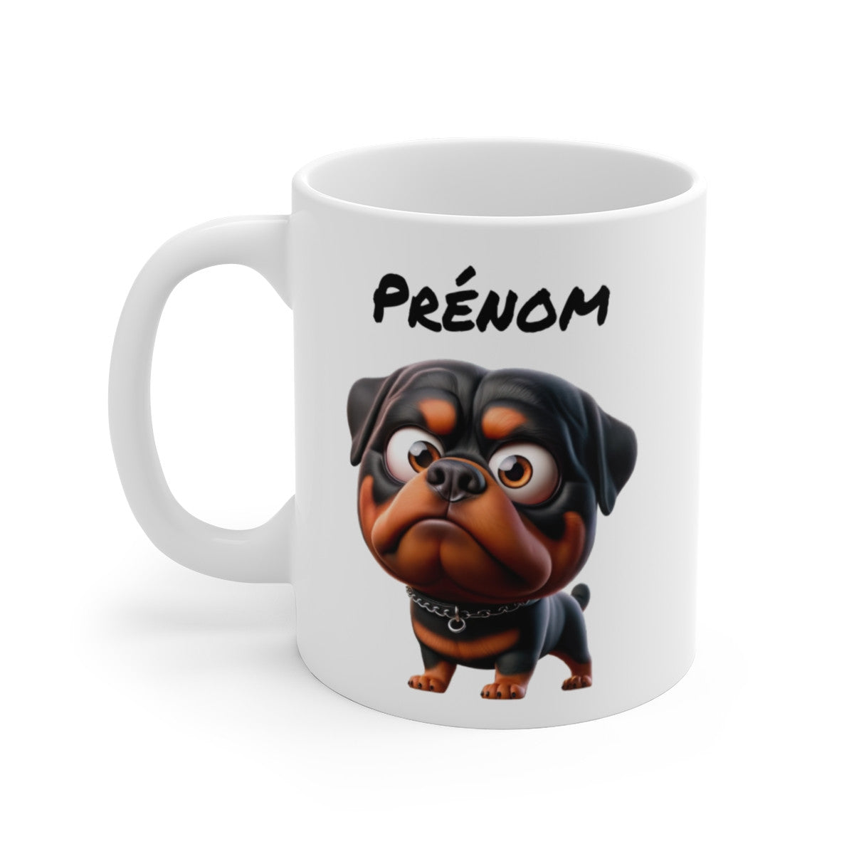 Tasse Rottweiler Personnalisée avec Prénom – Mug Chien Noir et Feu Cartoon – Idée Cadeau Amoureux de Chiens