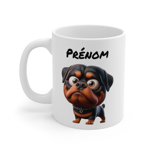 Tasse Rottweiler Personnalisée avec Prénom – Mug Chien Noir et Feu Cartoon – Idée Cadeau Amoureux de Chiens