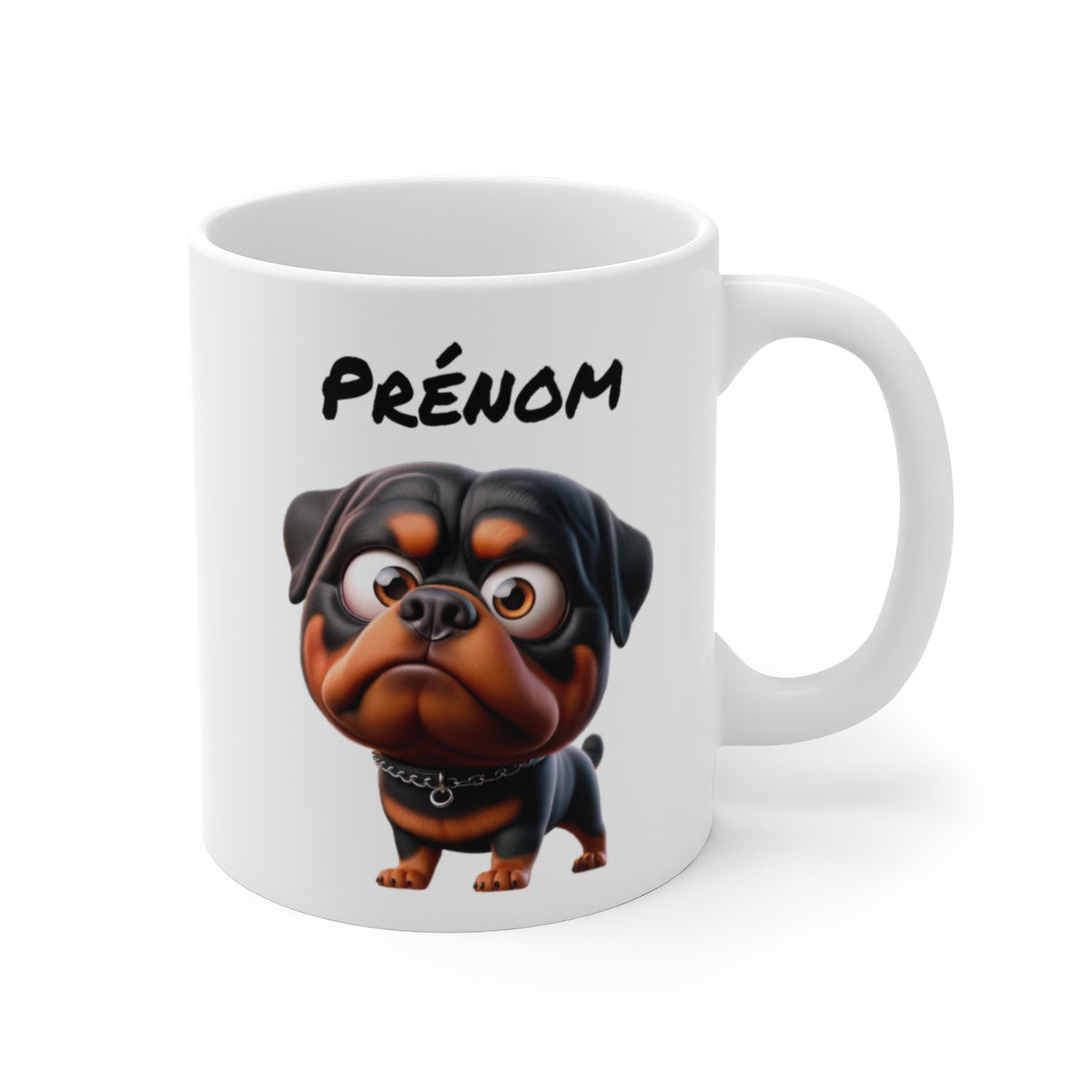 Tasse Rottweiler Personnalisée avec Prénom – Mug Chien Noir et Feu Cartoon – Idée Cadeau Amoureux de Chiens