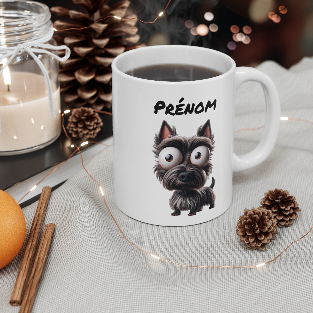 Tasse Scottish Terrier Personnalisée avec Prénom – Mug Chien Noir Cartoon – Idée Cadeau Amoureux de Scottie
