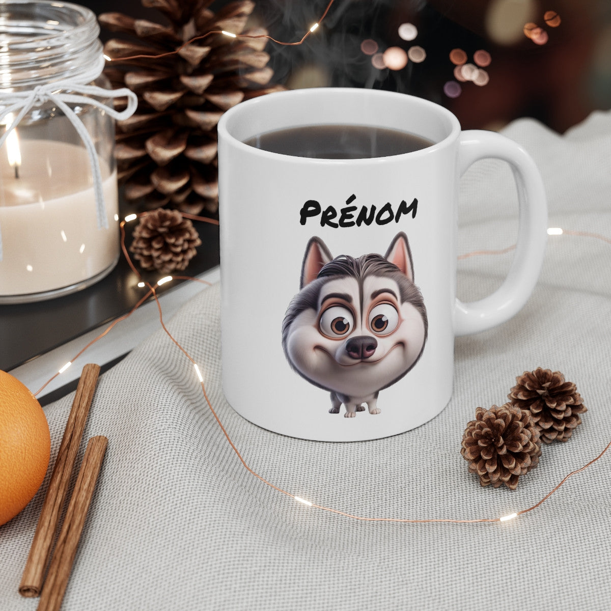 Tasse Husky Personnalisée avec Prénom – Mug Chien Nordique Mignon – Idée Cadeau Fan de Husky Sibérien