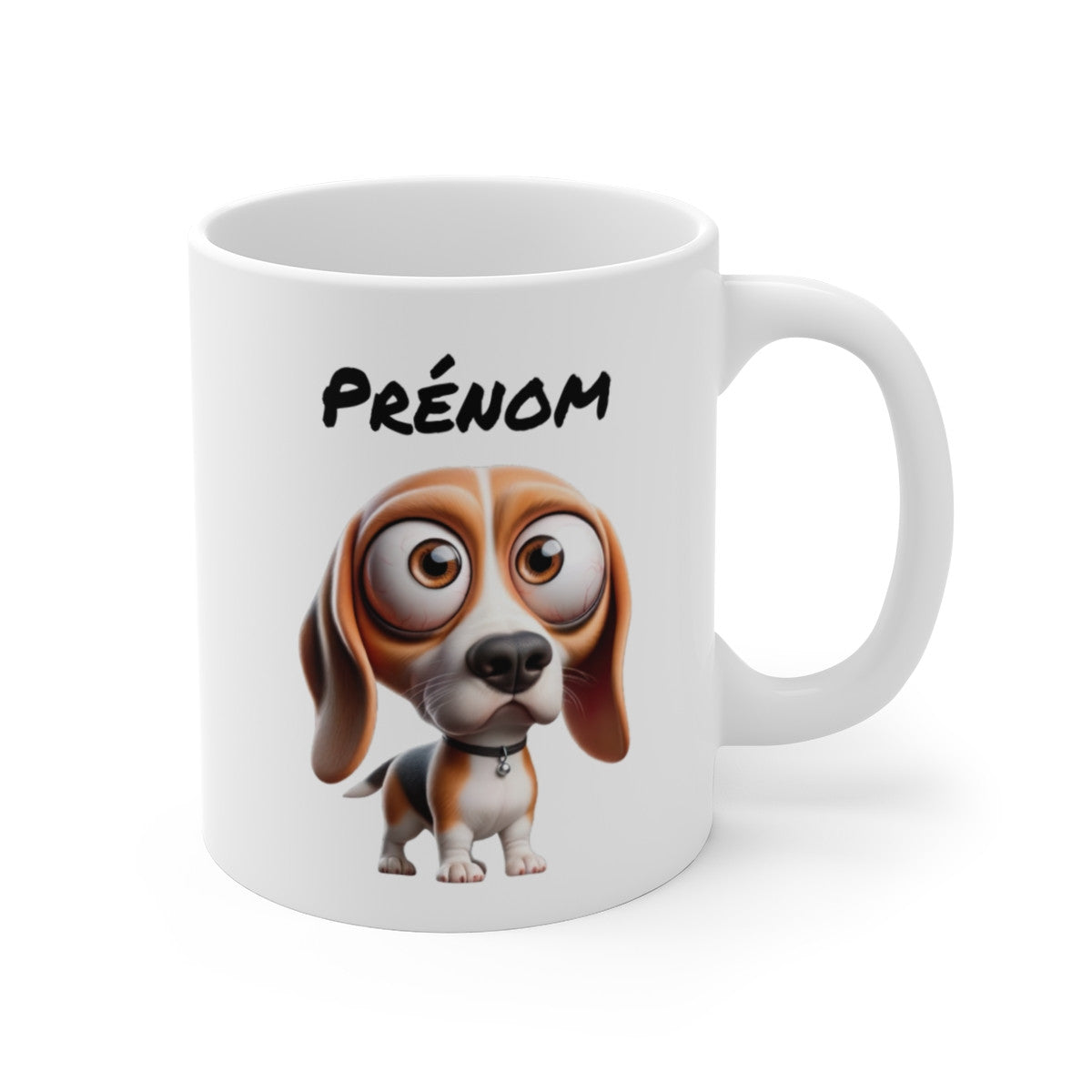 Tasse Beagle Personnalisée avec Prénom – Mug Chien Tricolore Mignon – Idée Cadeau Originale Amoureux des Chiens