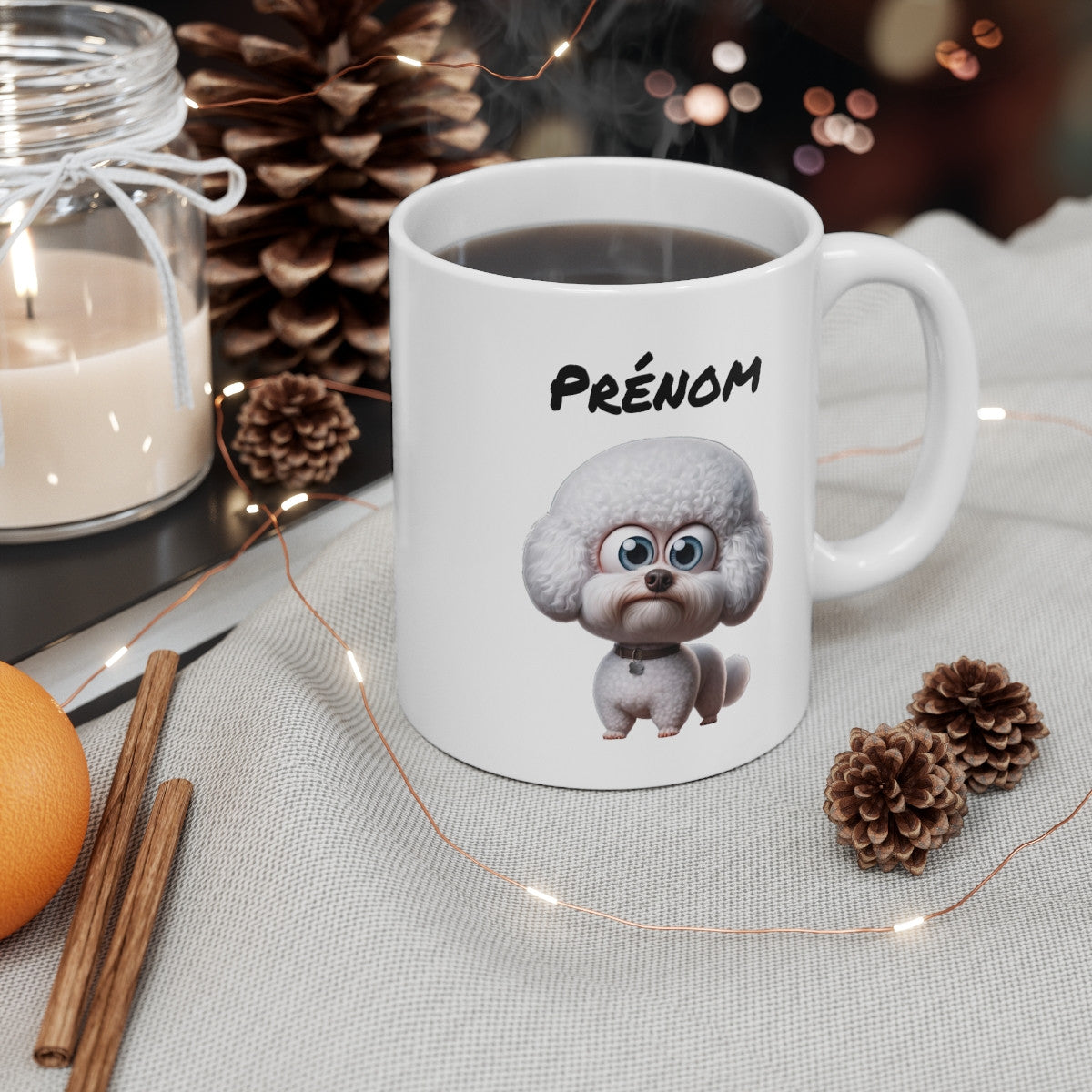 Tasse Caniche Blanc Personnalisée avec Prénom – Mug Chien Bouclé Mignon – Idée Cadeau Amoureux des Chiens