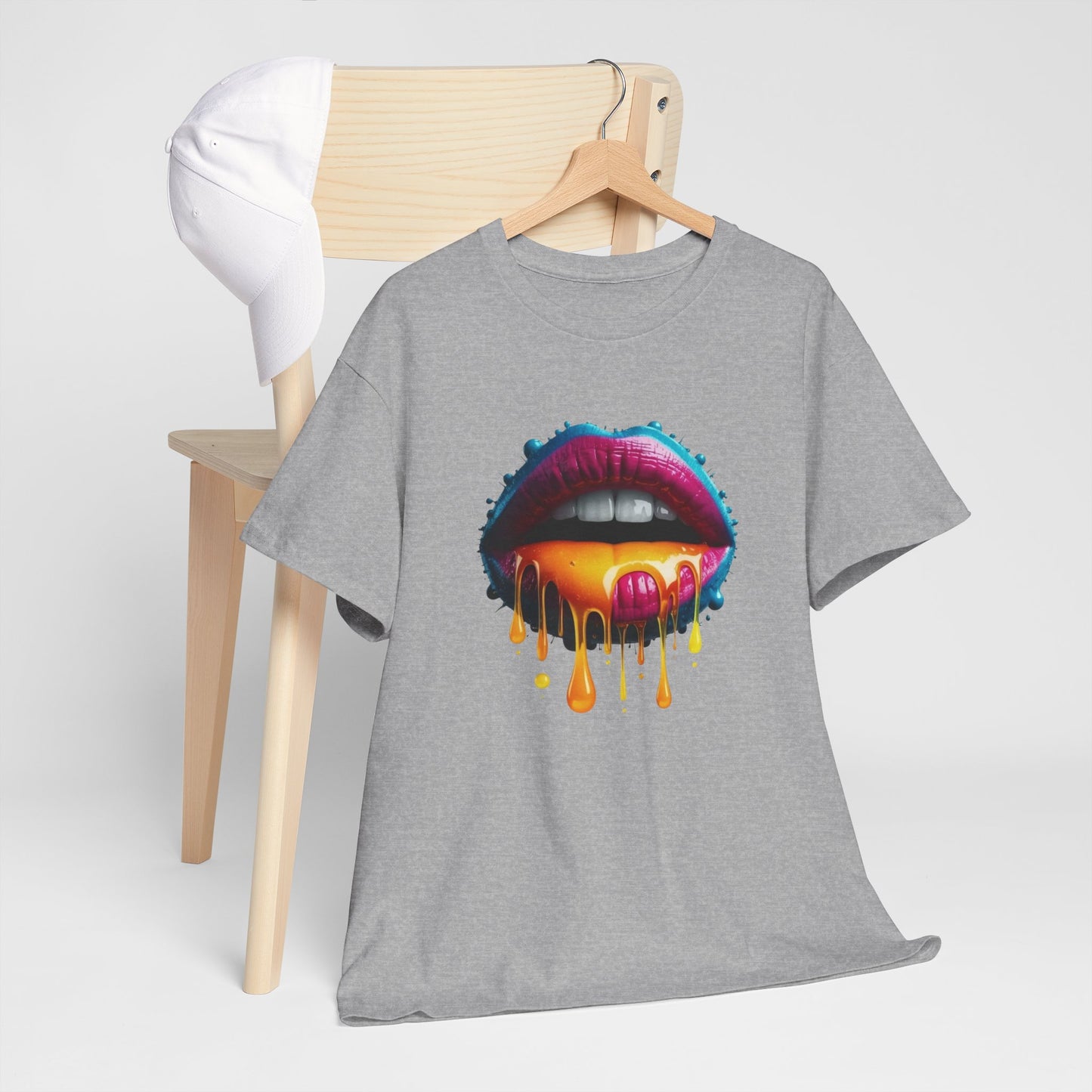 T-Shirt Lèvres Colorées Pop Art – Tee Shirt Bouche Dripping Moderne – Cadeau Tendance Streetwear Noir Blanc Gris