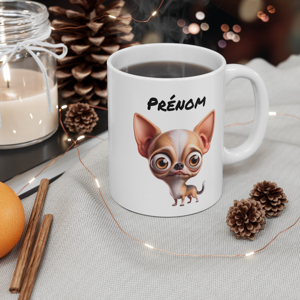 Mug Chihuahua Personnalisable – Tasse Chien Mignon avec Prénom – Cadeau Trop Mignon pour Fan de Chihuahua