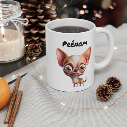 Mug Chihuahua Personnalisable – Tasse Chien Mignon avec Prénom – Cadeau Trop Mignon pour Fan de Chihuahua