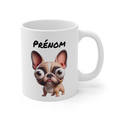Mug Bouledogue Français Personnalisable – Tasse Chien Mignon avec Prénom – Cadeau Fun pour Amoureux des Bouledogues