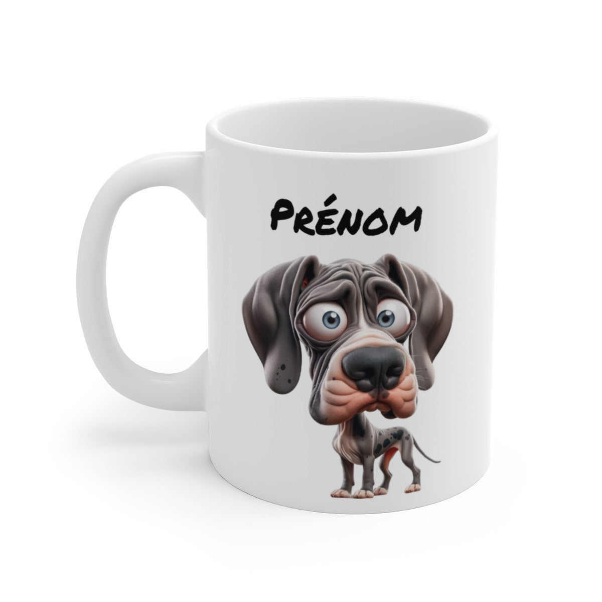 Tasse Dogue Allemand Personnalisée avec Prénom – Mug Chien Cartoon à Grandes Oreilles – Cadeau Fan de Chiens Géants
